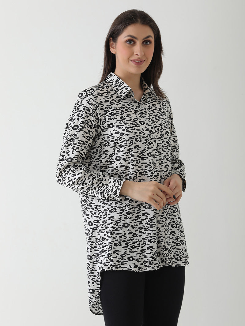Monochrome Animal Print Long Shirt