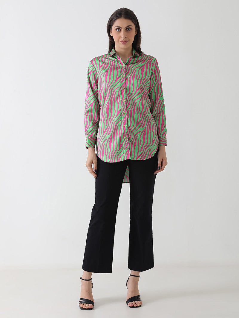 Neon Zebra Print Satin Shirt
