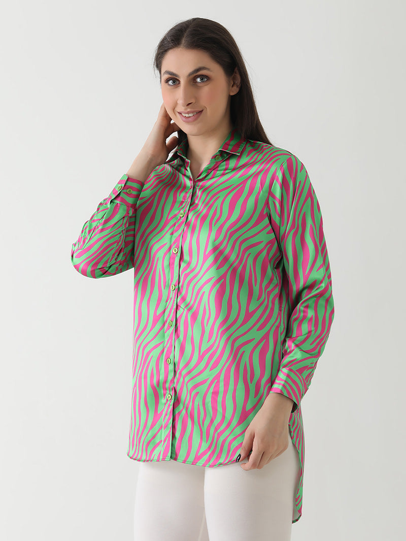 Neon Zebra Print Satin Shirt