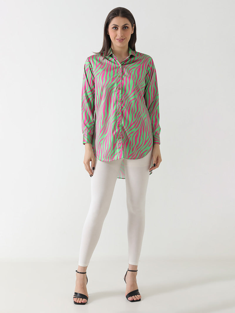 Neon Zebra Print Satin Shirt
