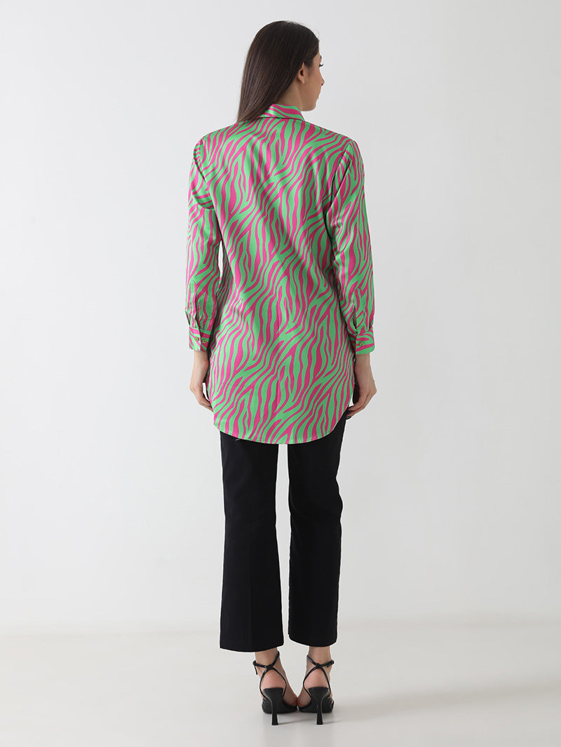 Neon Zebra Print Satin Shirt