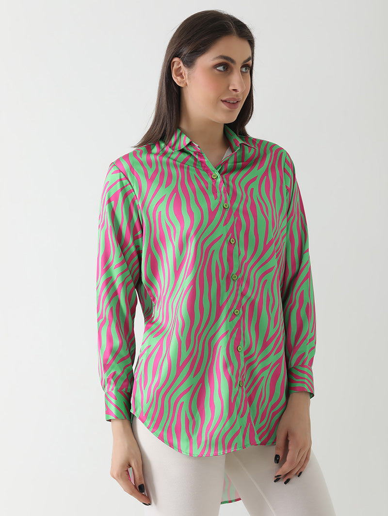 Neon Zebra Print Satin Shirt