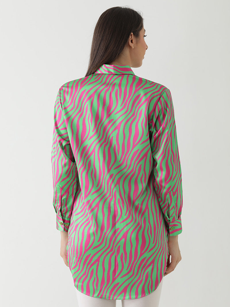 Neon Zebra Print Satin Shirt