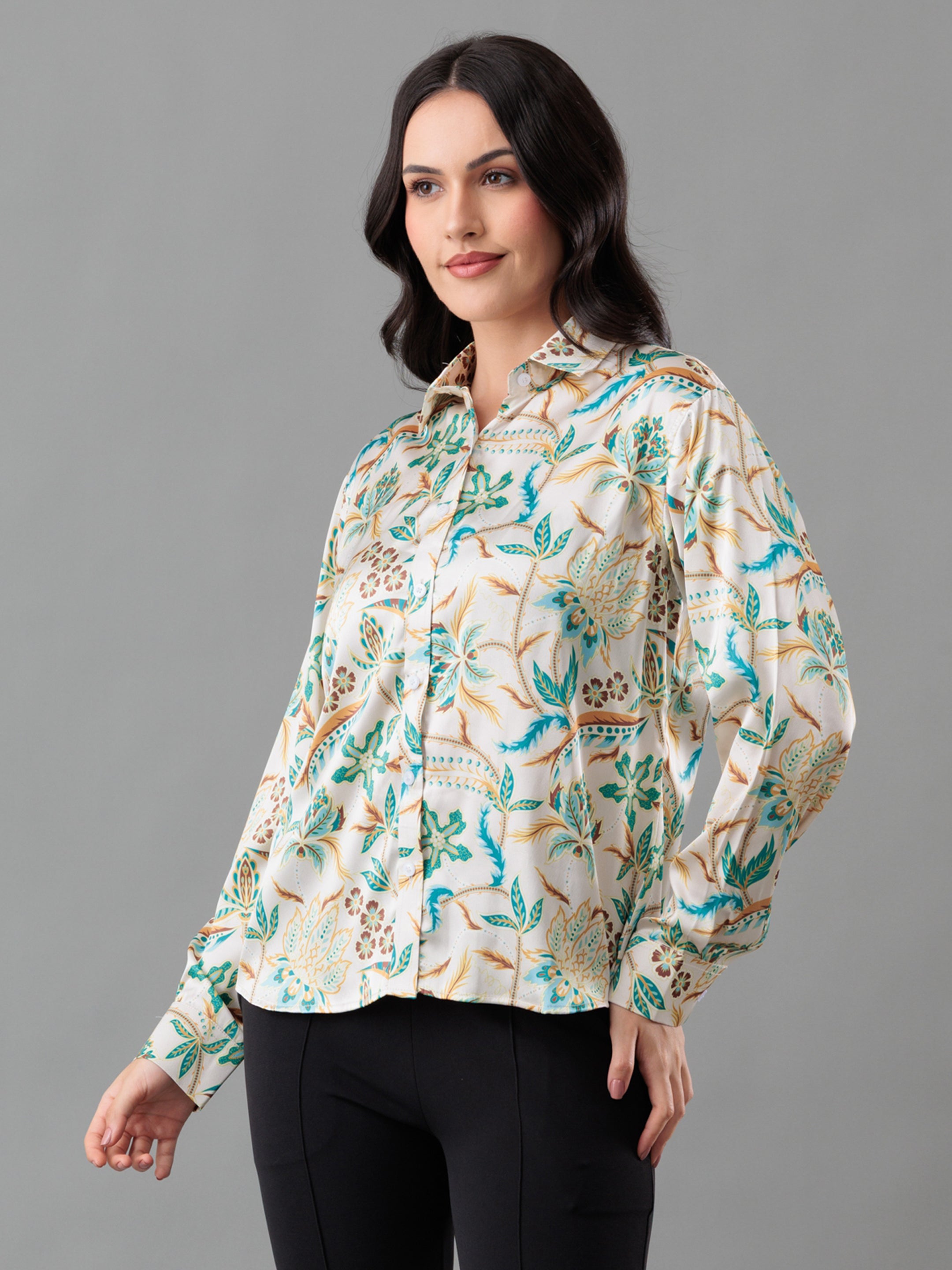 Ivory Bloom Satin Shirt