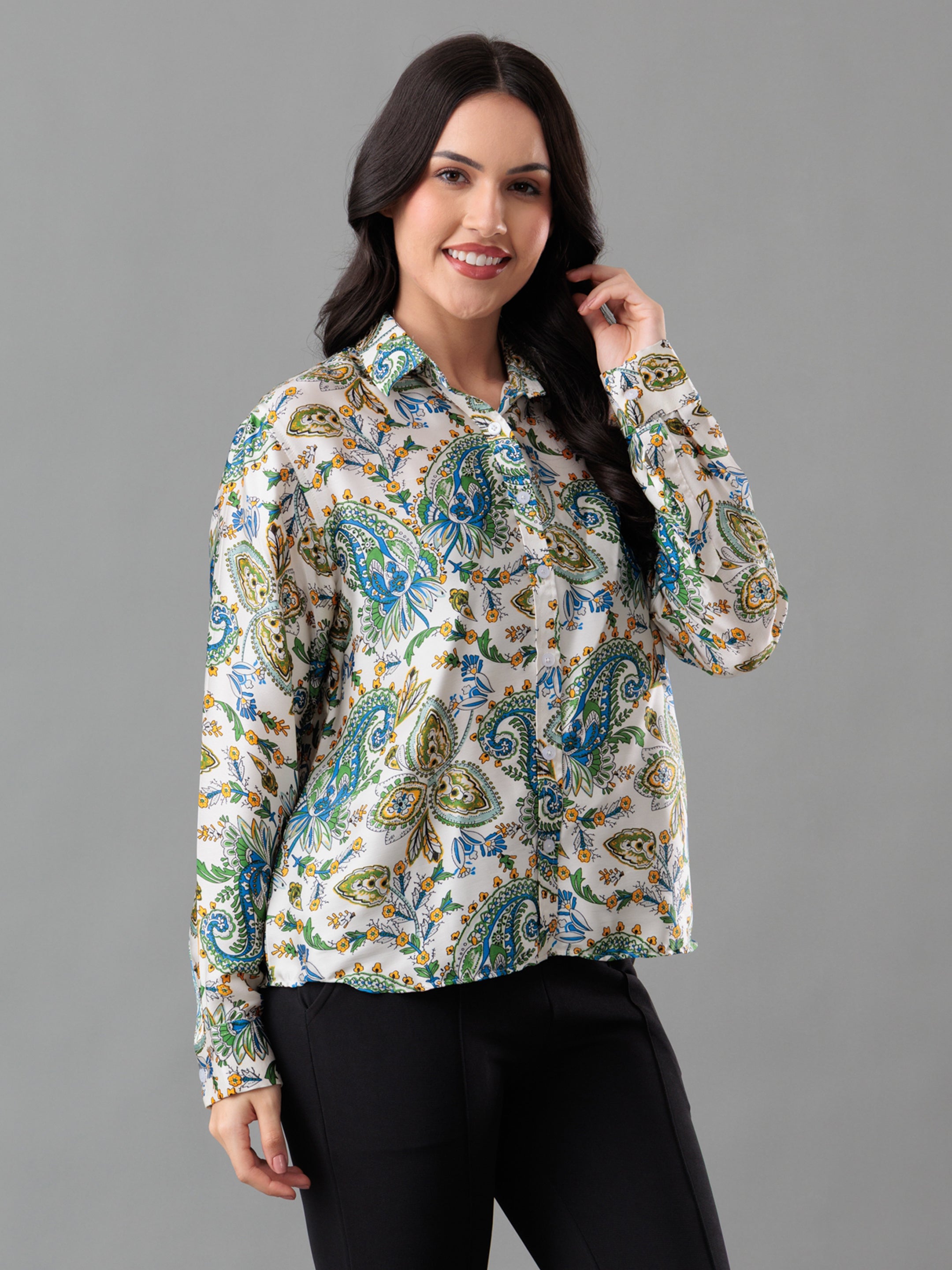 Ivory Bloom Satin Shirt