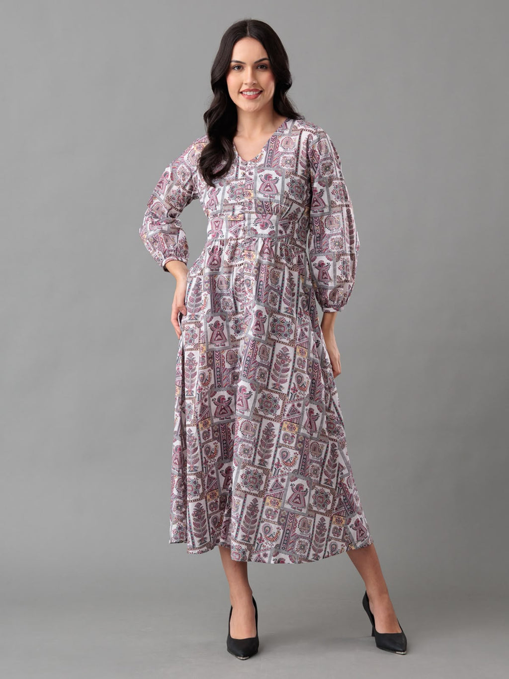Vintage Motif Maxi Dress
