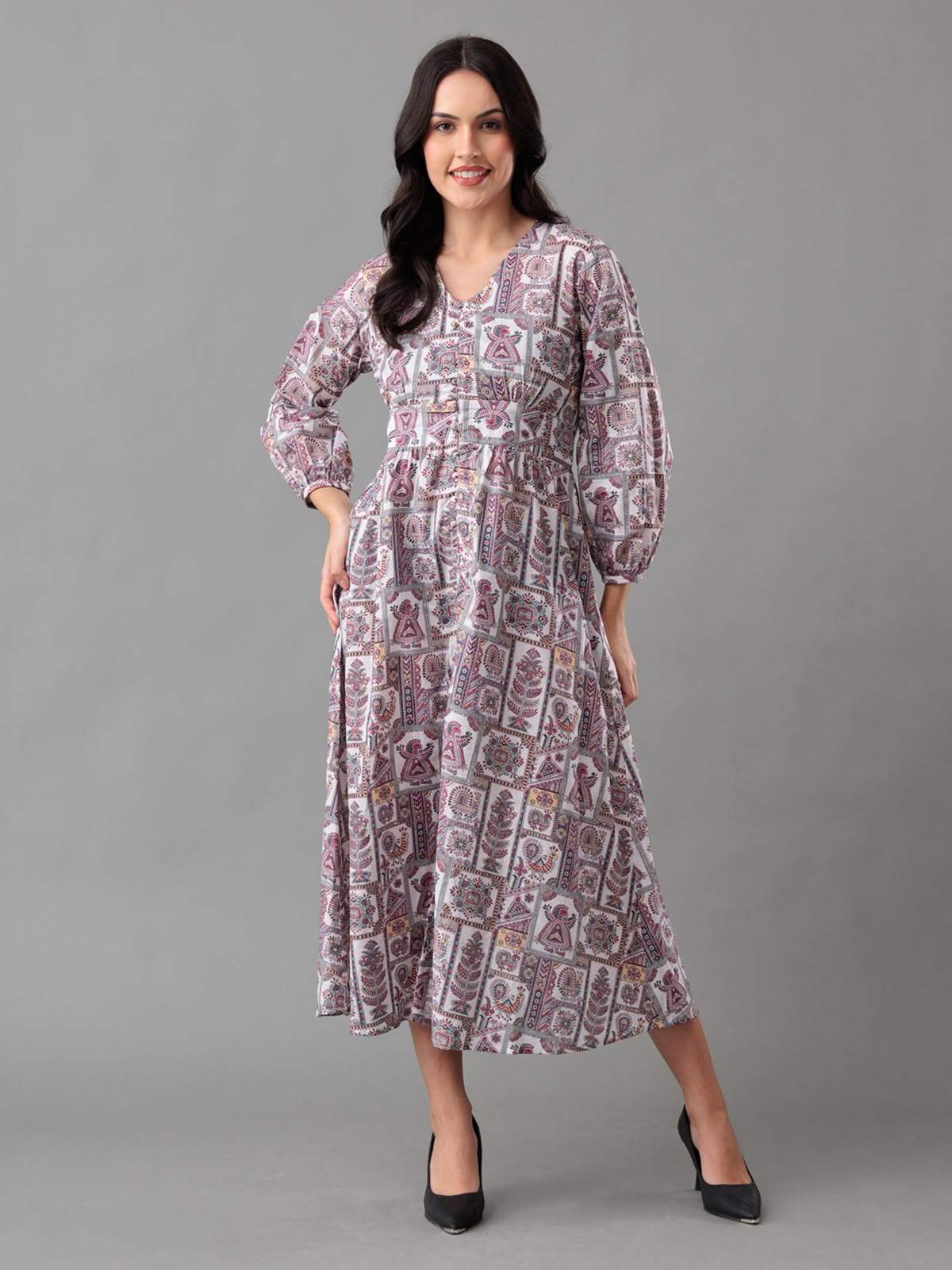 Vintage Motif Maxi Dress