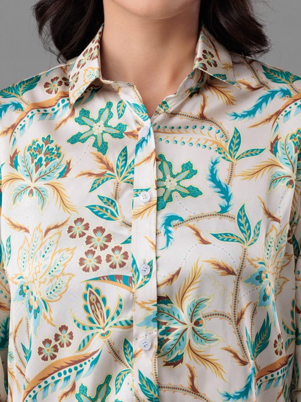 Ivory Bloom Satin Shirt