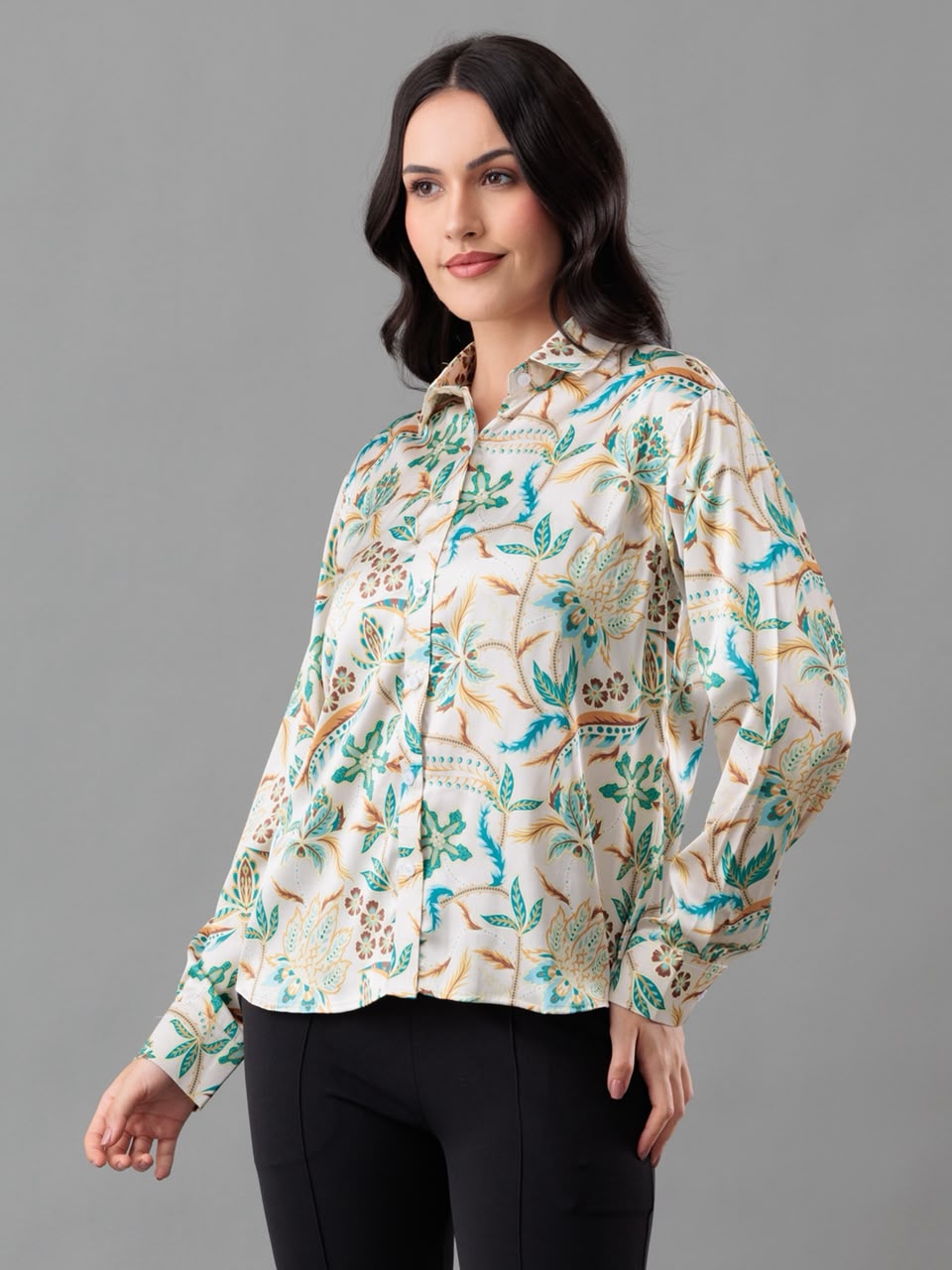 Ivory Bloom Satin Shirt