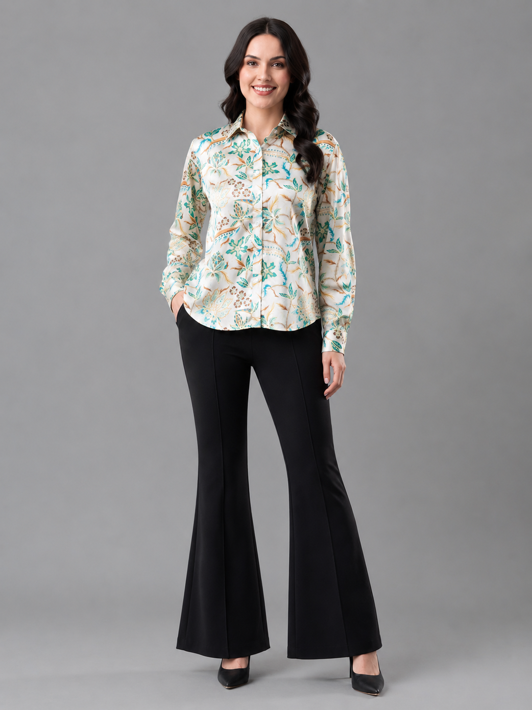 Ivory Bloom Satin Shirt