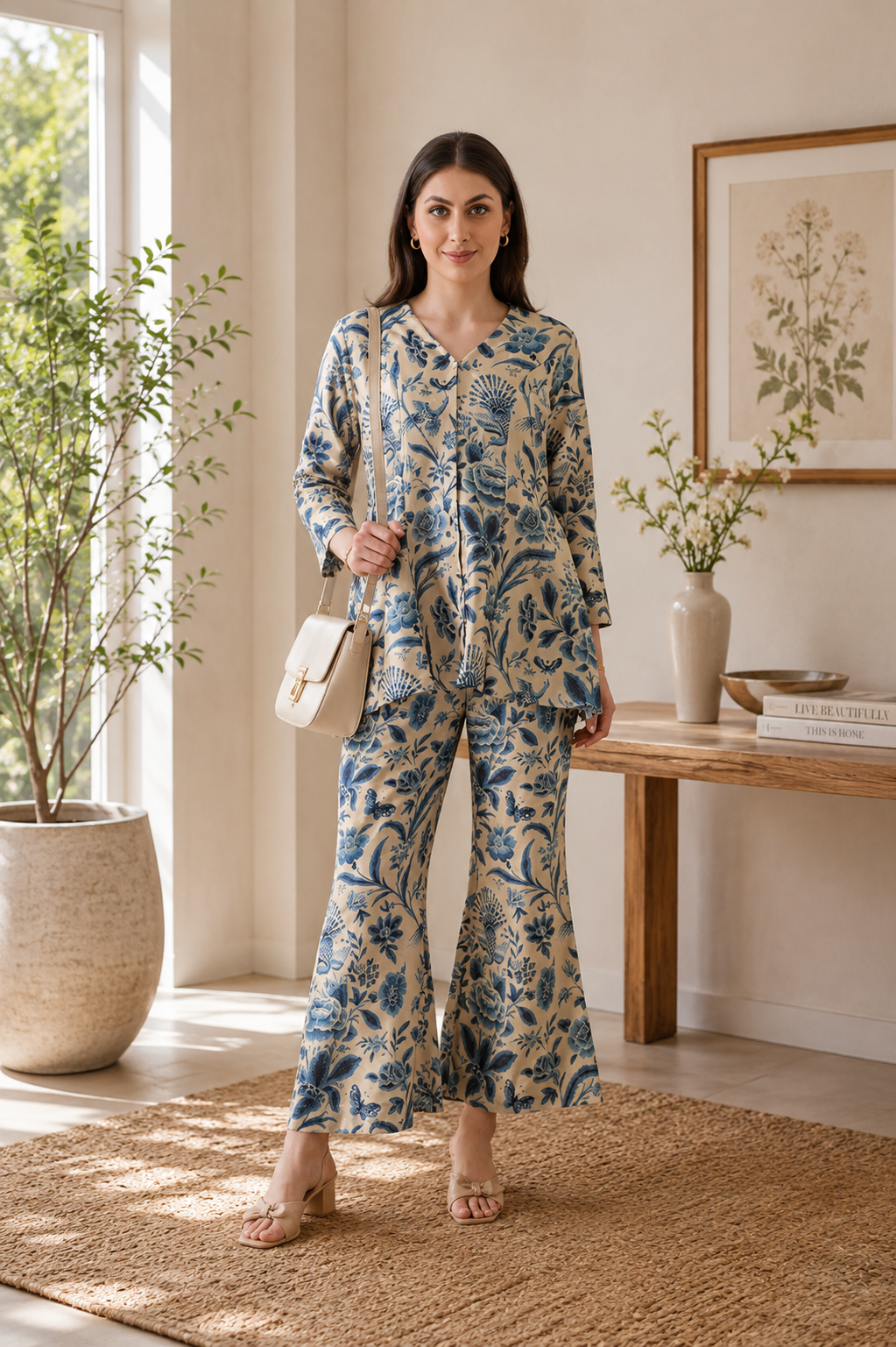 Ocean Bloom Banana Silk Co-ord Set