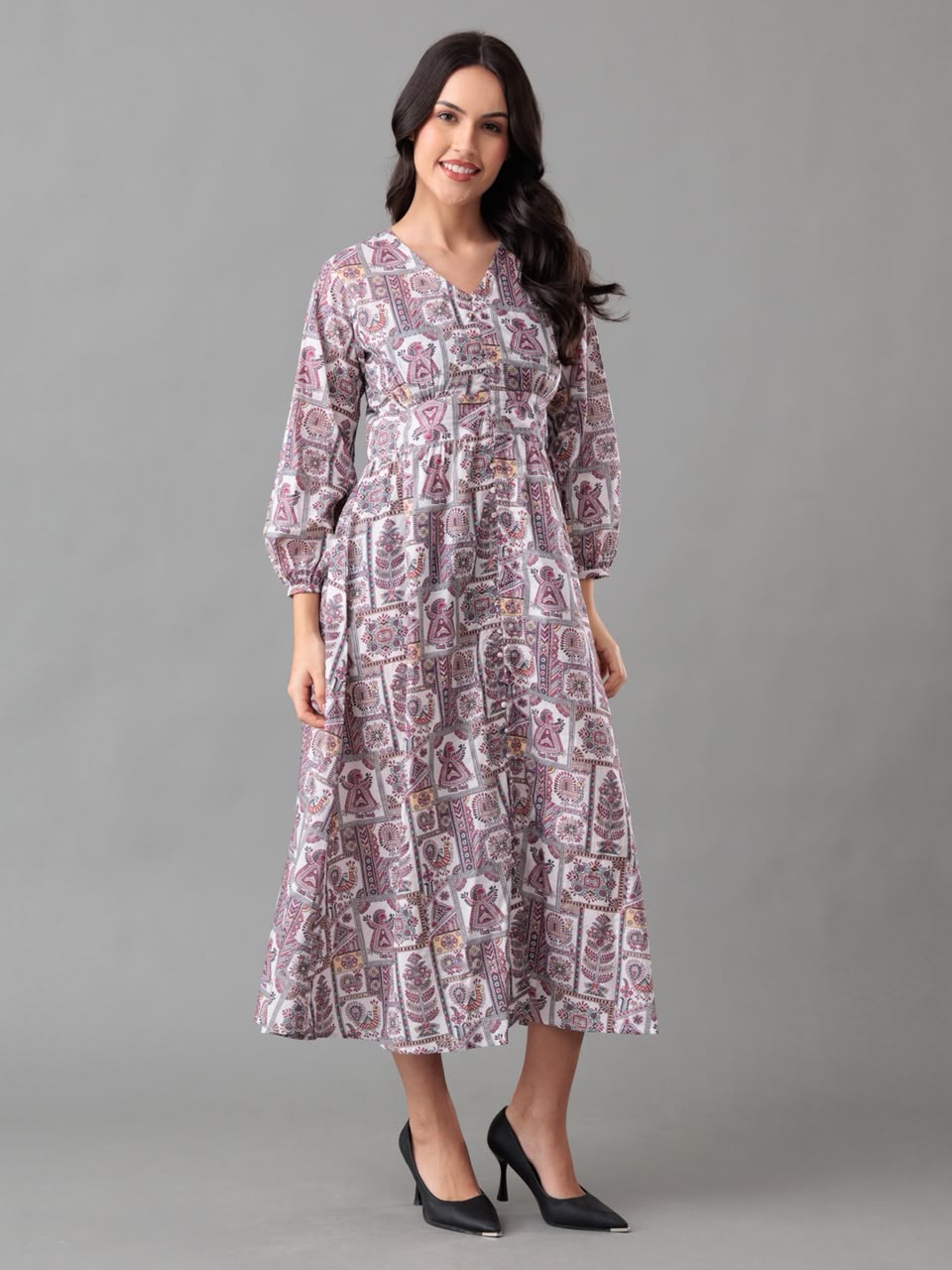 Vintage Motif Maxi Dress