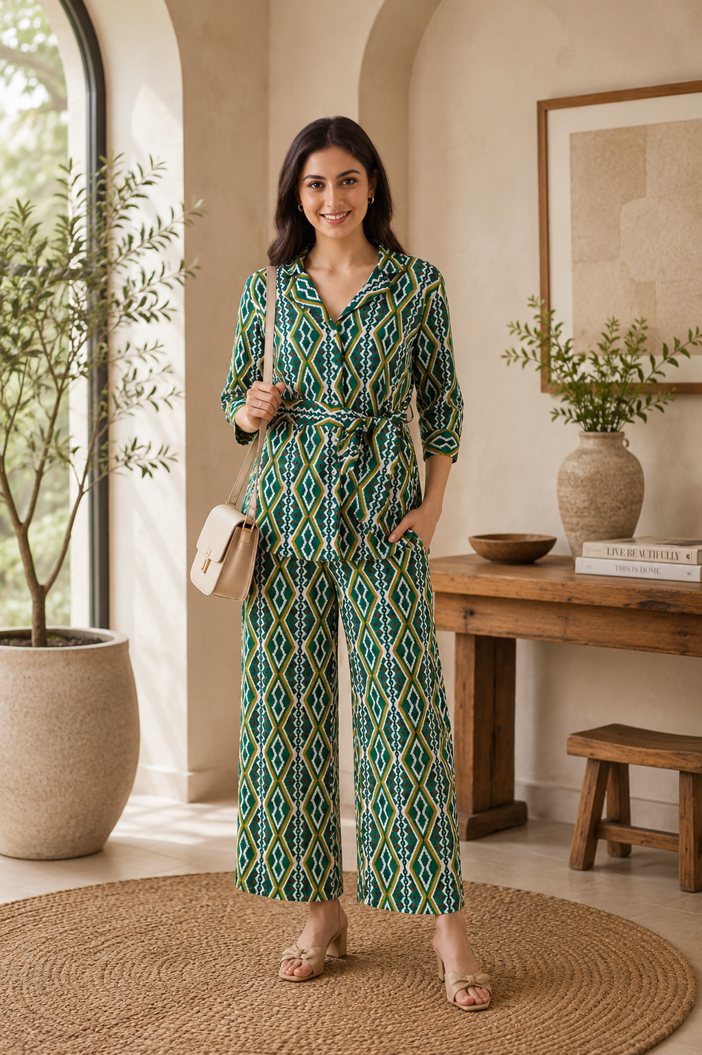 Emerald Ikat Linen Co-ord Set