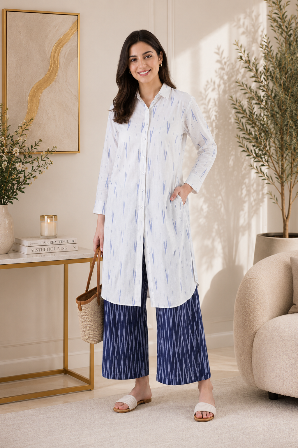 Indigo Whisper Ikkat Co-ord Set