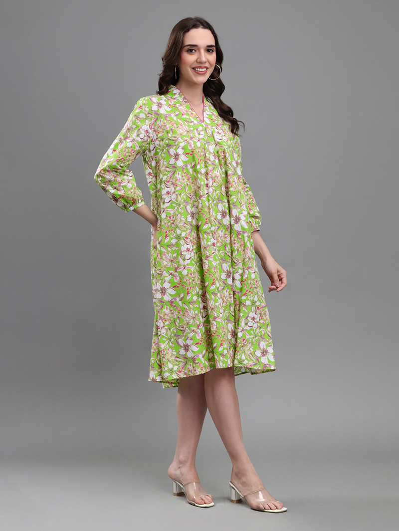 Floral Green Midi Dress - Image 2