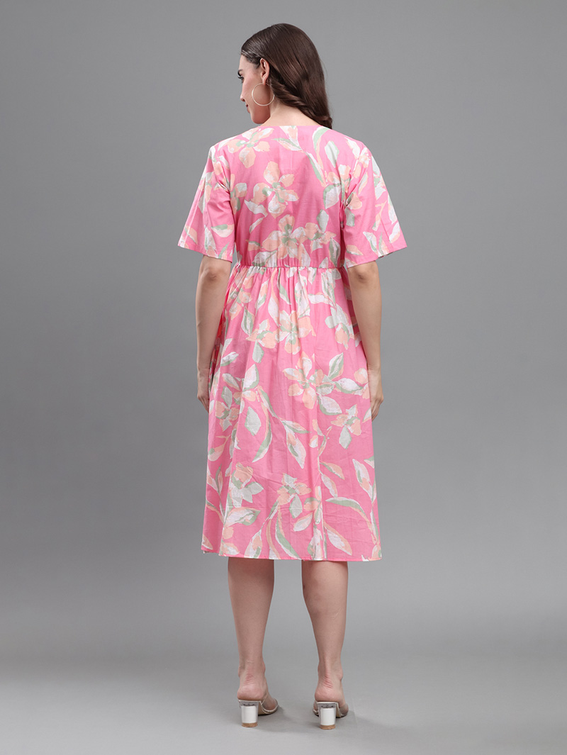 Pink Floral V-Neck Dress - Image 3