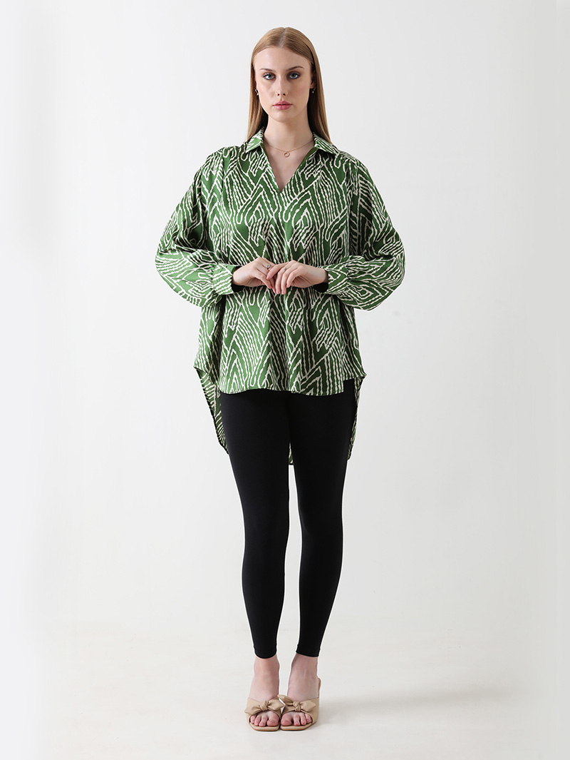 Emerald Abstract Satin Shirt