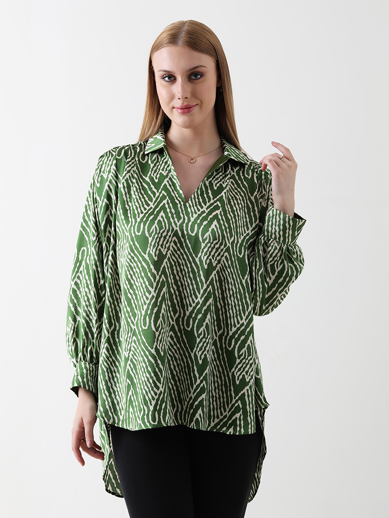 Emerald Abstract Satin Shirt - Image 5