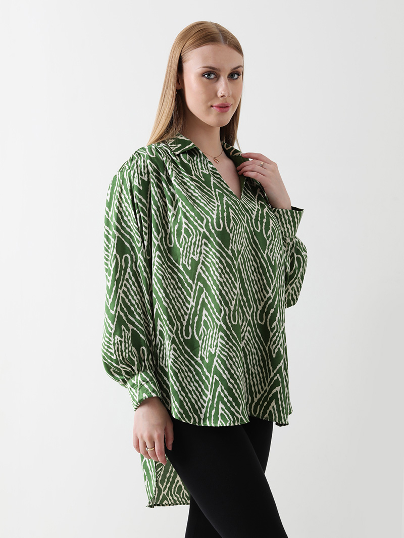 Emerald Abstract Satin Shirt - Image 3