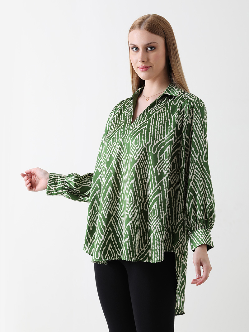 Emerald Abstract Satin Shirt - Image 4