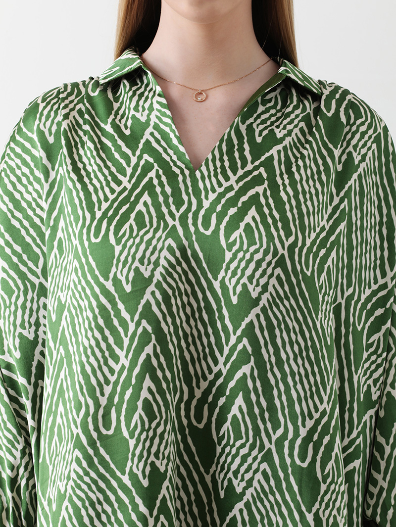 Emerald Abstract Satin Shirt - Image 6