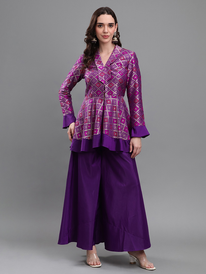 Purple Majesty Brocade & Taffeta Silk Ethnic Co-ord Set
