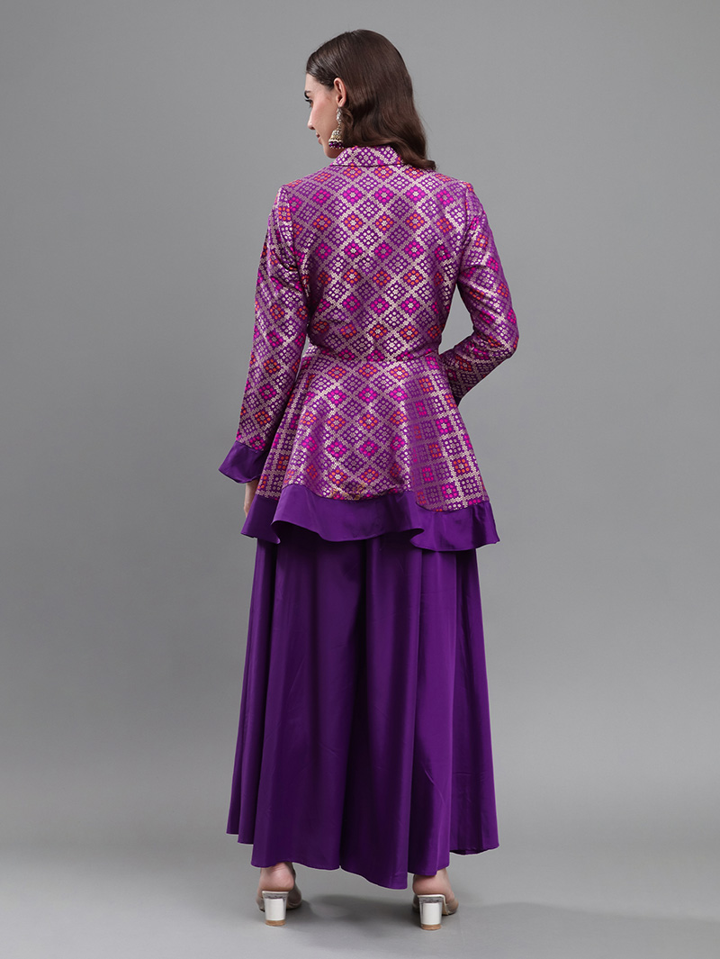 Purple Majesty Brocade & Taffeta Silk Ethnic Co-ord Set - Image 4