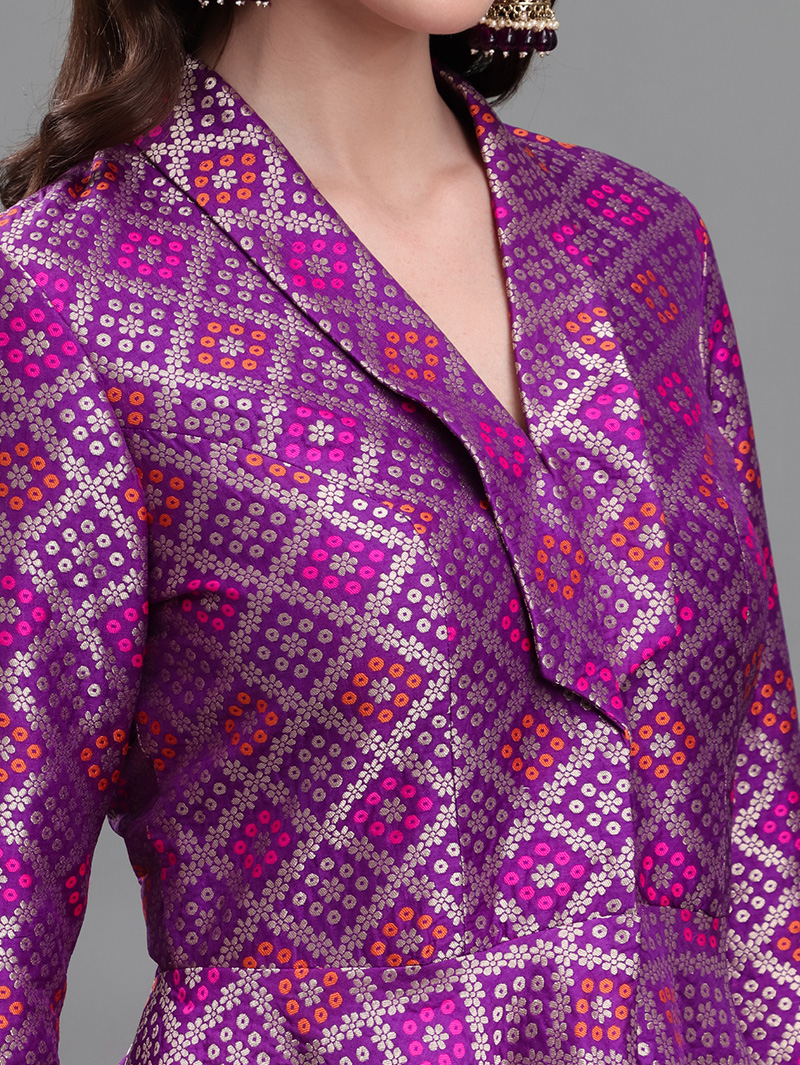 Purple Majesty Brocade & Taffeta Silk Ethnic Co-ord Set - Image 3